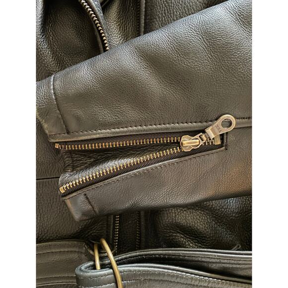 Tannery West 90s Black Leather Faux Fur Trim Coat size Small - Picture 7 of 15